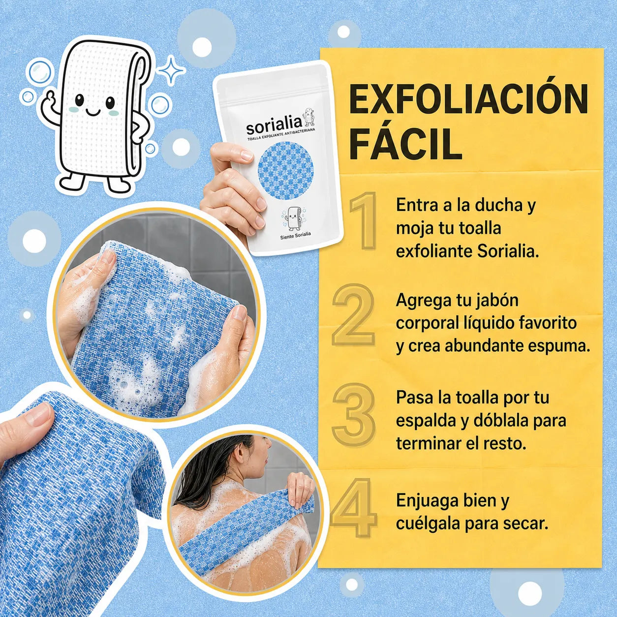 Toalla Exfoliante Japonesa Anti Bacterias Sorialia™